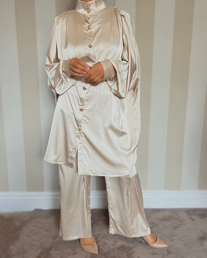 Satin Oversized Gold Button Co Ord