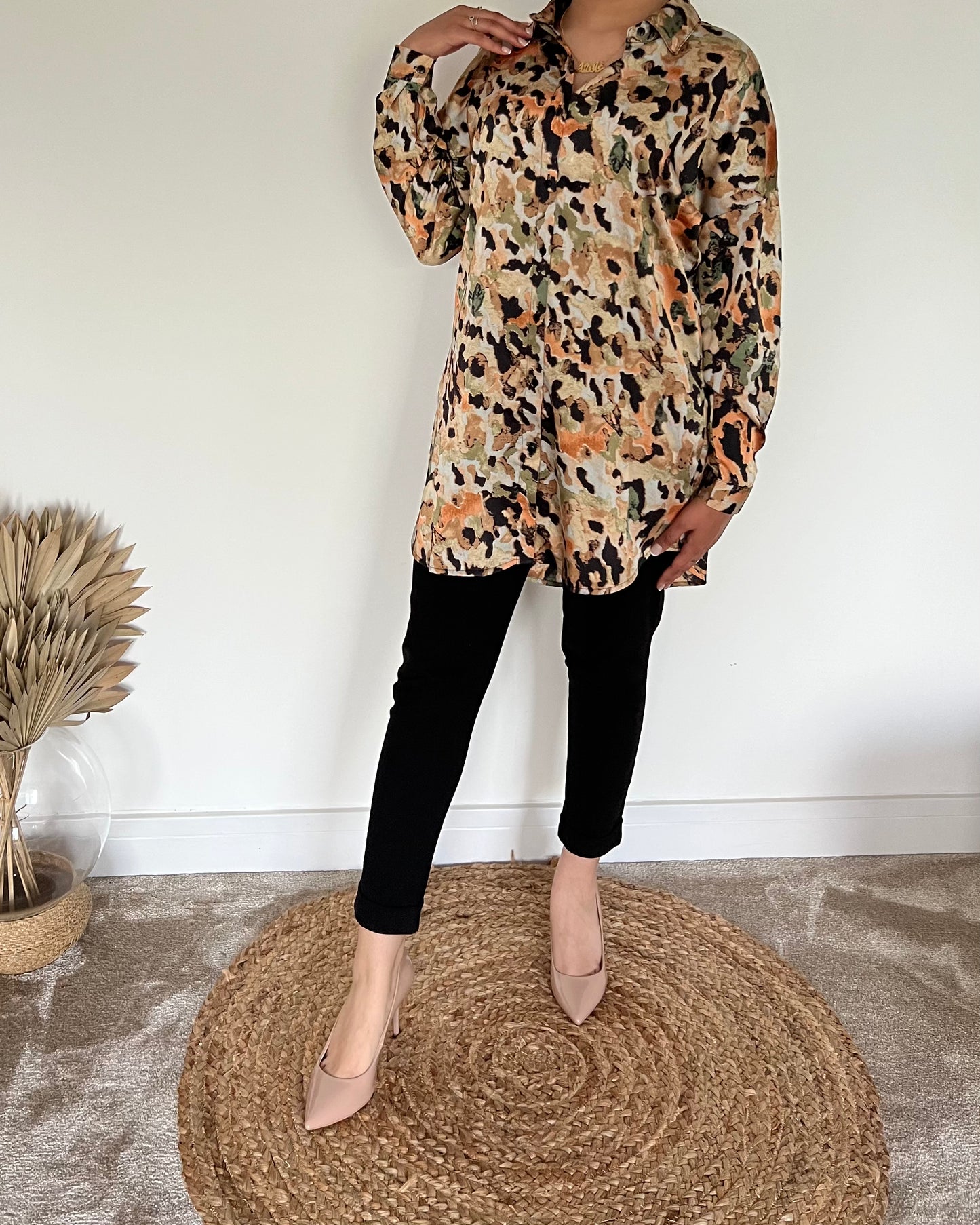 Satin Longline Animal Print Blouse