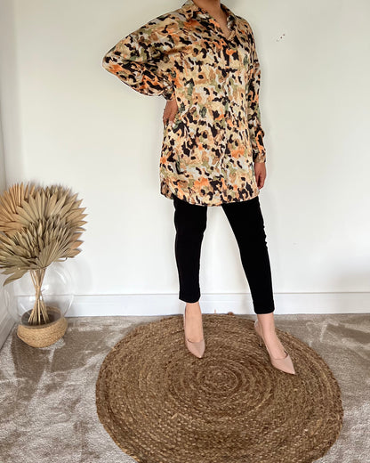 Satin Longline Animal Print Blouse