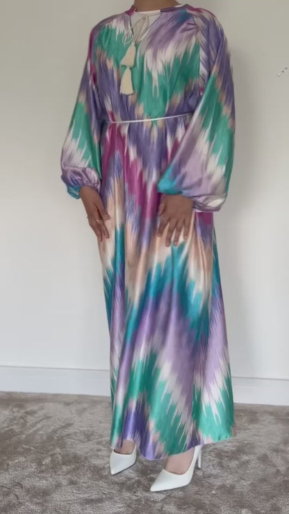 Printed Satin Oversized Maxi Dress